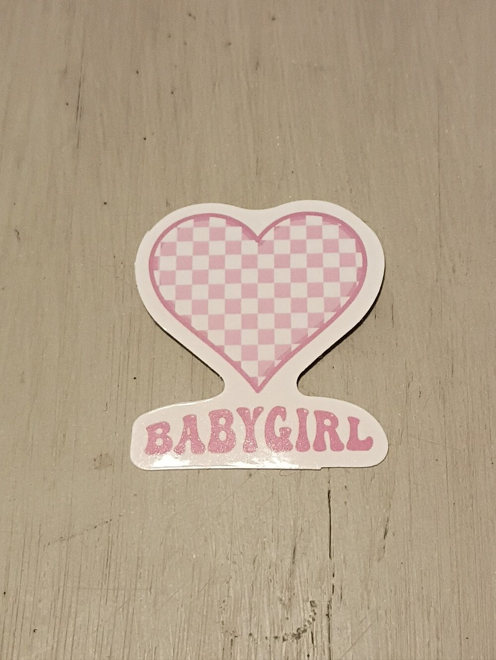 10/$10 Sticker Decal - Babygirl - Pink Text - Pink & White Checkered Heart